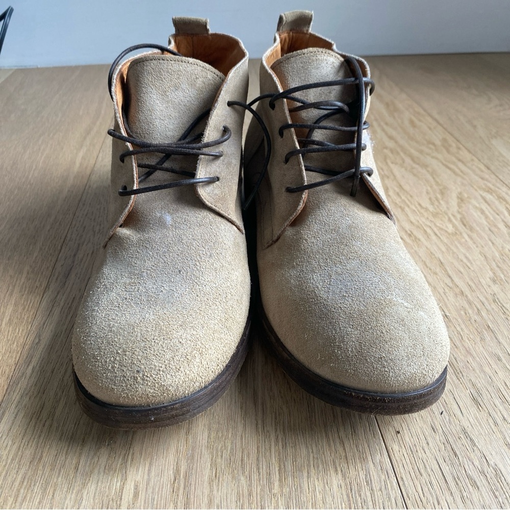 Florentini + Baker Tan Suede Ankle Boots with Dark Laces